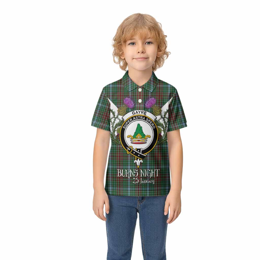 Gayre Tartan Family Crest Kid Polo Shirt Scottish Burns Night Thistle Floral