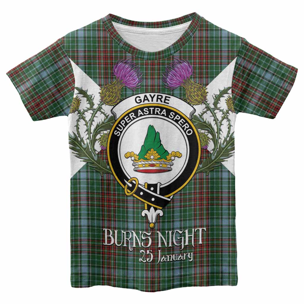 Gayre Tartan Family Crest Kid T-shirt Scottish Burns Night Thistle Floral