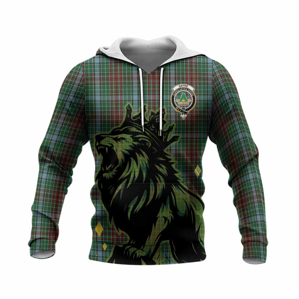 Gayre Tartan Family Crest Knitted Hoodie Crowned Lion Roaring