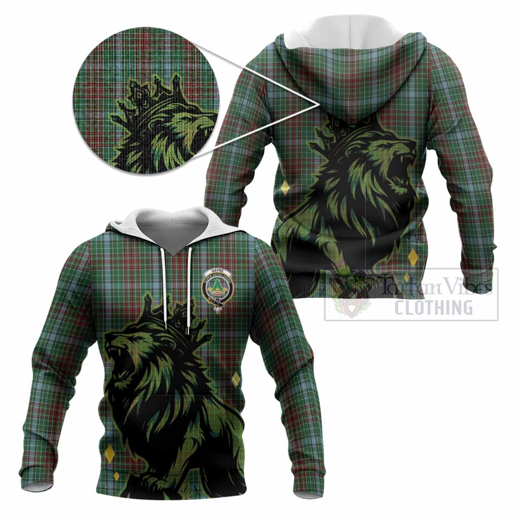 Gayre Tartan Family Crest Knitted Hoodie Crowned Lion Roaring