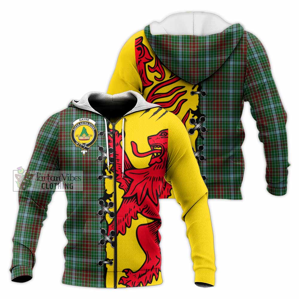 Gayre Tartan Family Crest Knitted Hoodie Lion Rampant Honor - Tartan Vibes Clothing