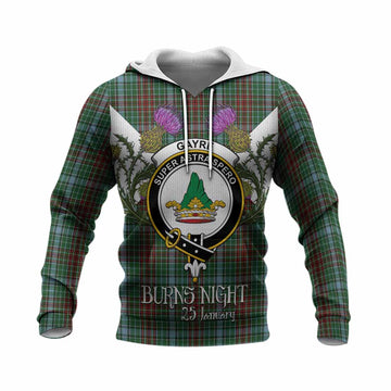 Gayre Tartan Family Crest Knitted Hoodie Scottish Burns Night Thistle Floral