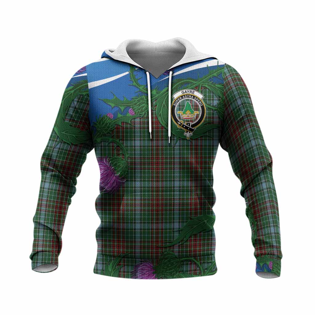 Gayre Tartan Family Crest Knitted Hoodie Thistle in Minimalism