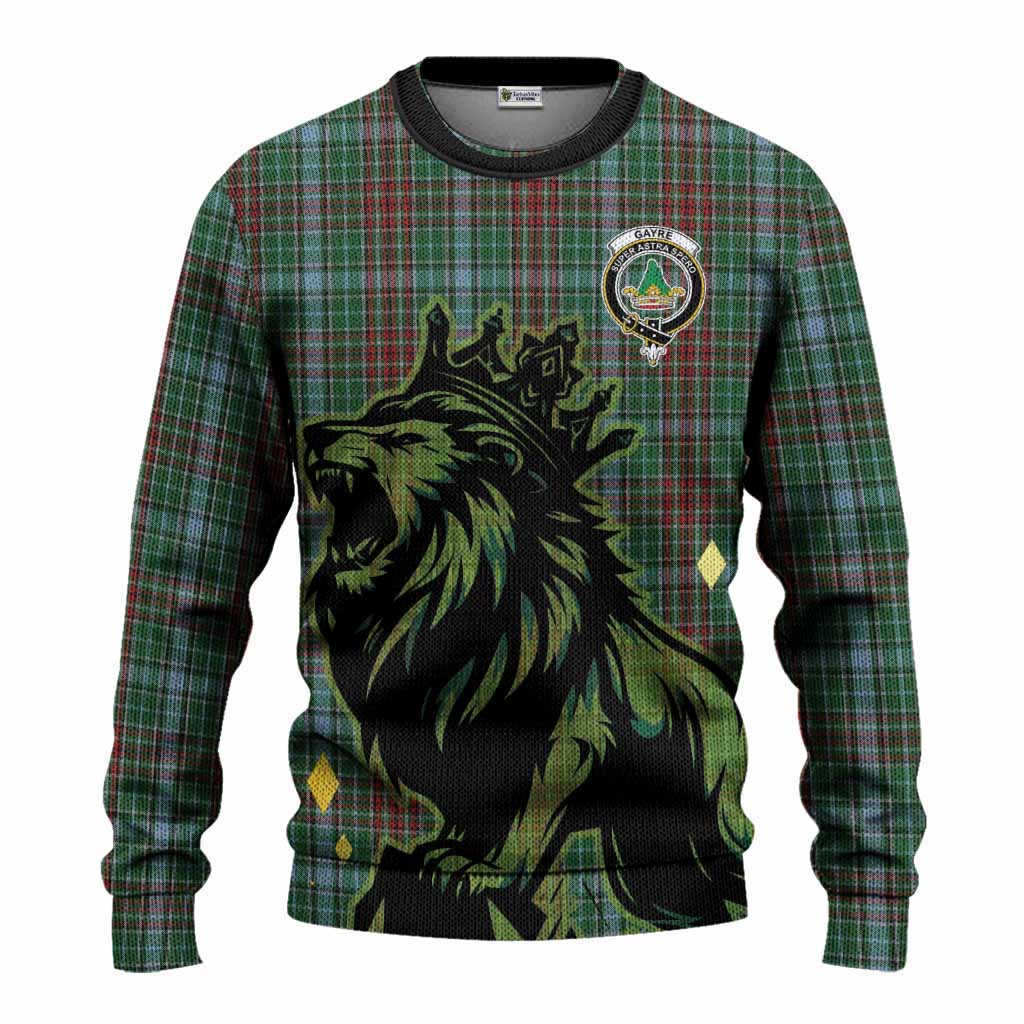 Gayre Tartan Family Crest Knitted Sweater Crowned Lion Roaring
