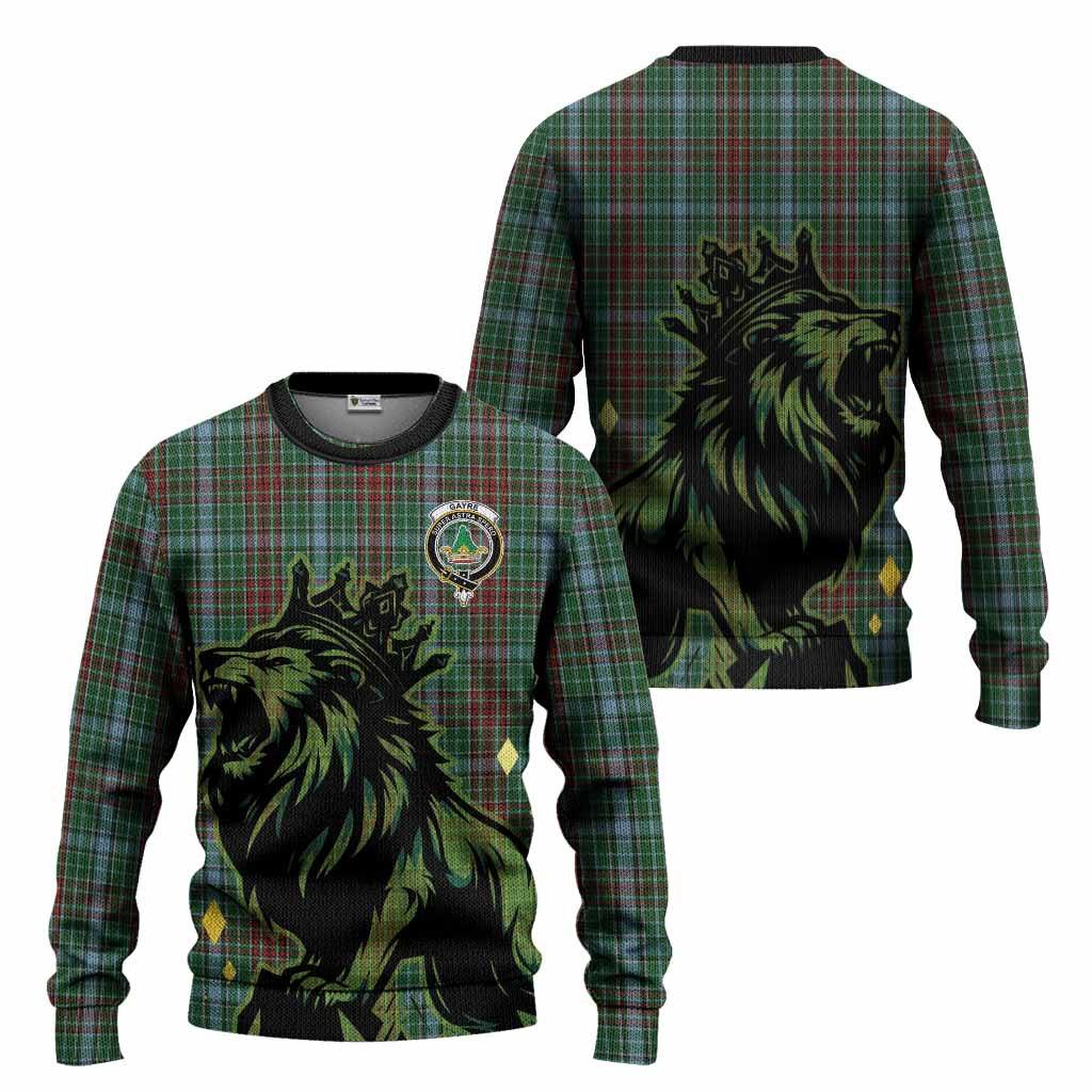 Gayre Tartan Family Crest Knitted Sweater Crowned Lion Roaring