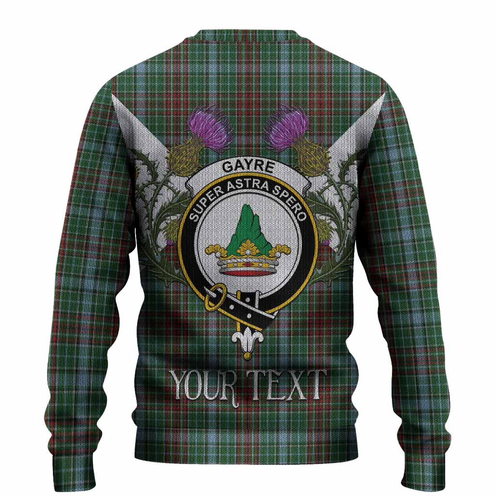 Gayre Tartan Family Crest Knitted Sweater Scottish Burns Night Thistle Floral
