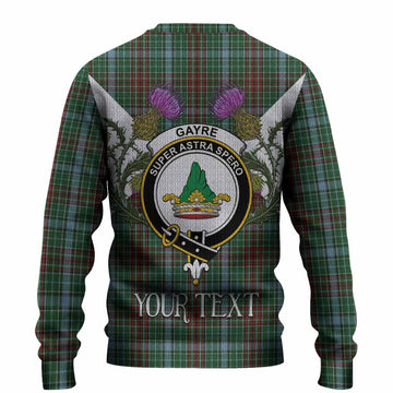 Gayre Tartan Family Crest Knitted Sweater Scottish Burns Night Thistle Floral