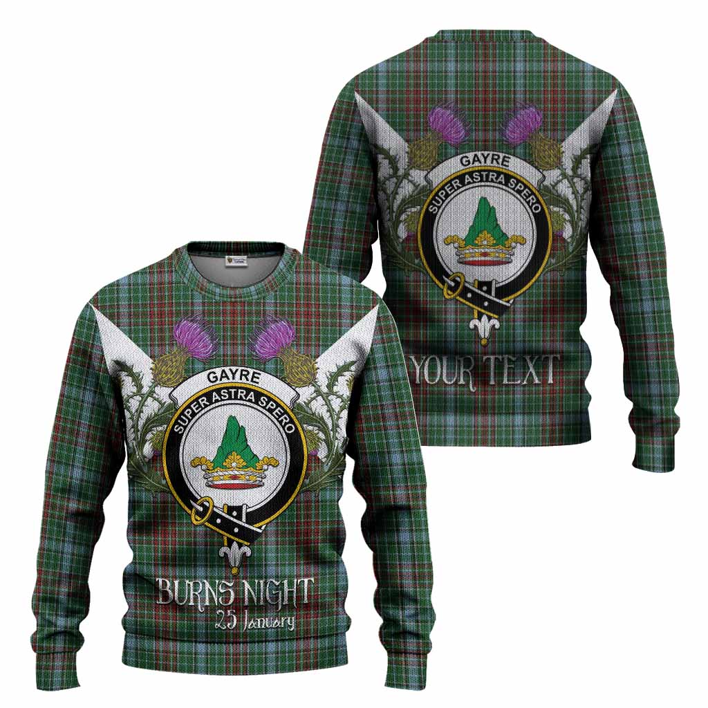 Gayre Tartan Family Crest Knitted Sweater Scottish Burns Night Thistle Floral