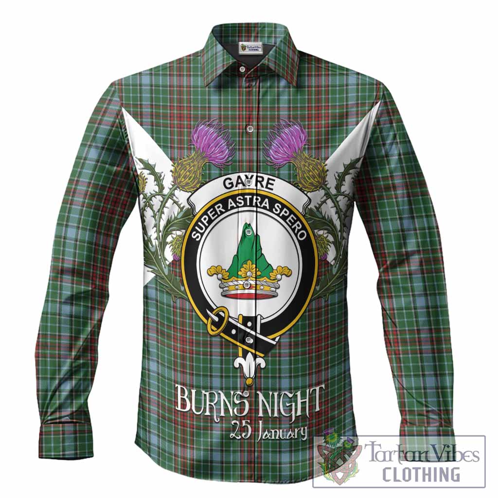 Gayre Tartan Family Crest Long Sleeve Button Shirts Scottish Burns Night Thistle Floral