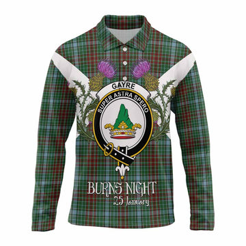 Gayre Tartan Family Crest Long Sleeve Polo Shirt Scottish Burns Night Thistle Floral