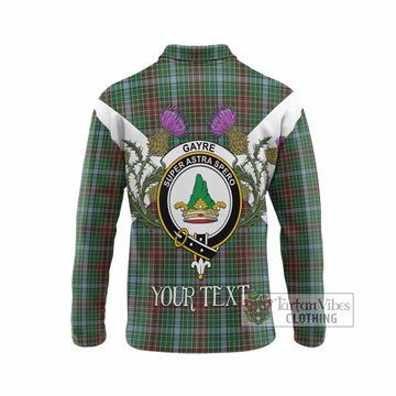 Gayre Tartan Family Crest Long Sleeve Polo Shirt Scottish Burns Night Thistle Floral