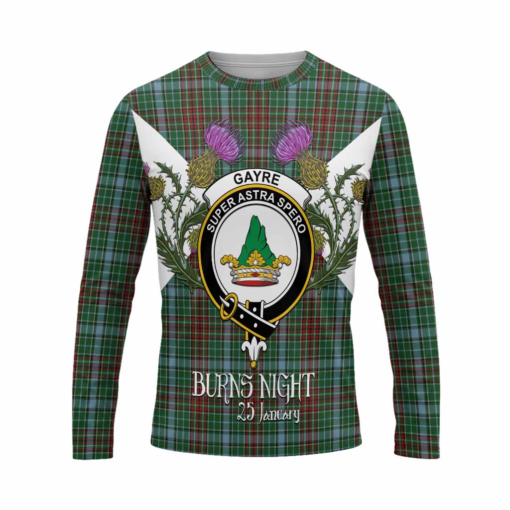 Gayre Tartan Family Crest Long Sleeve T-Shirt Scottish Burns Night Thistle Floral