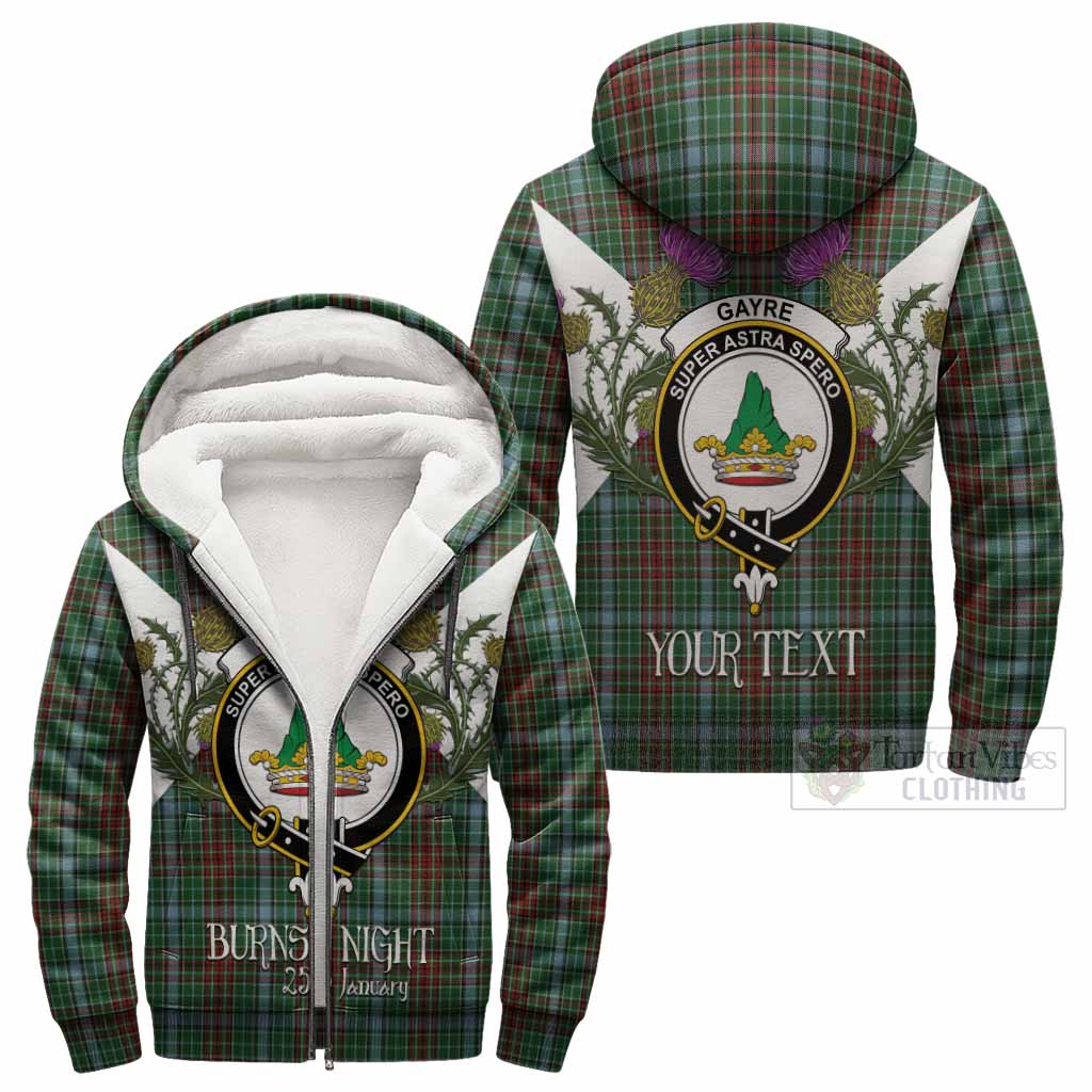 Gayre Tartan Family Crest Sherpa Hoodie Scottish Burns Night Thistle Floral
