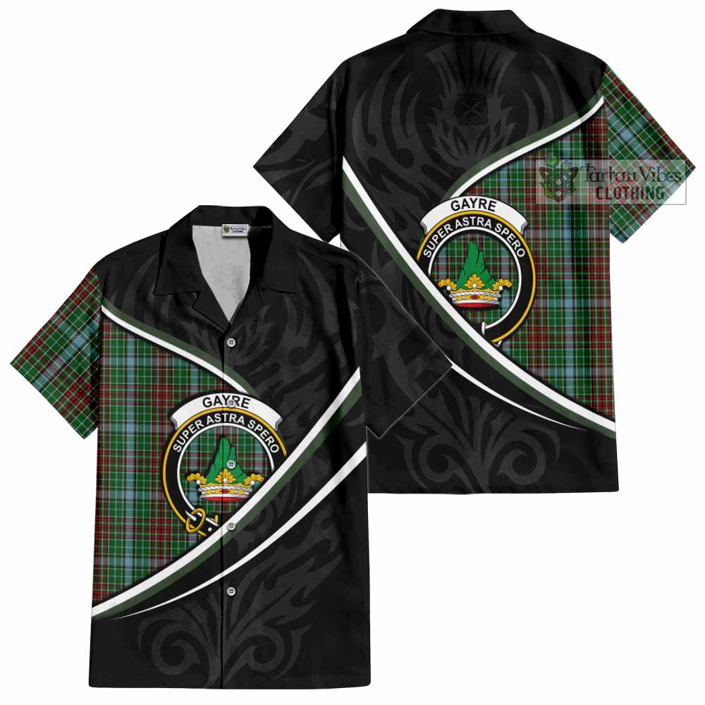 Gayre Tartan Family Crest Short Sleeve Button Shirt Celtic Scottish Thistle Floral - Tartan Vibes Clothing