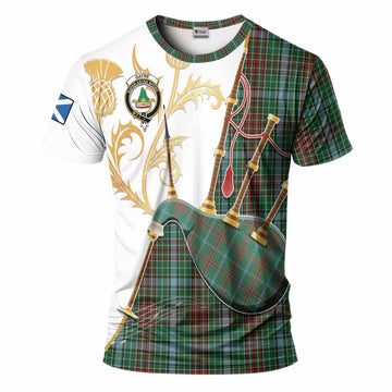 Gayre Tartan Family Crest T-Shirt Bagpipes with Scottish Thistle