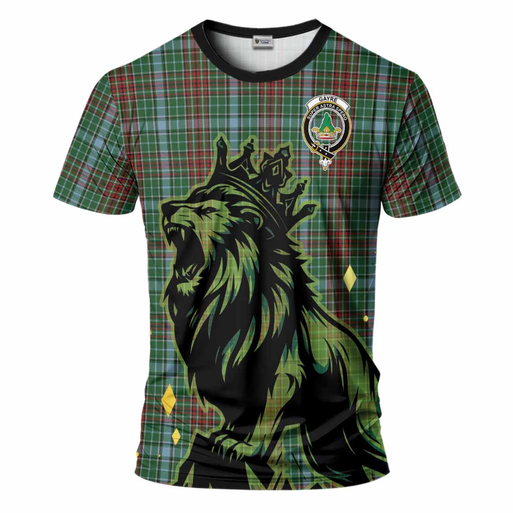 Gayre Tartan Family Crest T-Shirt Crowned Lion Roaring