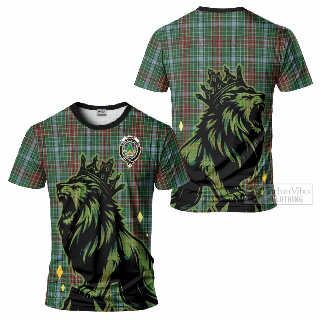 Gayre Tartan Family Crest T-Shirt Crowned Lion Roaring