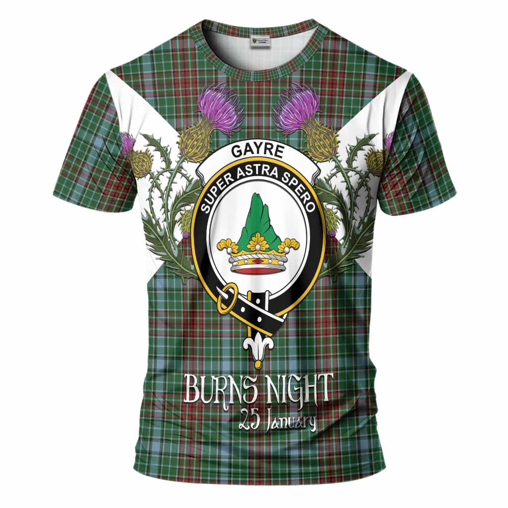 Gayre Tartan Family Crest T-Shirt Scottish Burns Night Thistle Floral