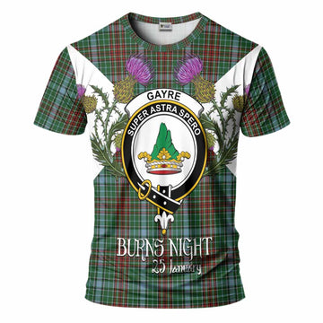 Gayre Tartan Family Crest T-Shirt Scottish Burns Night Thistle Floral