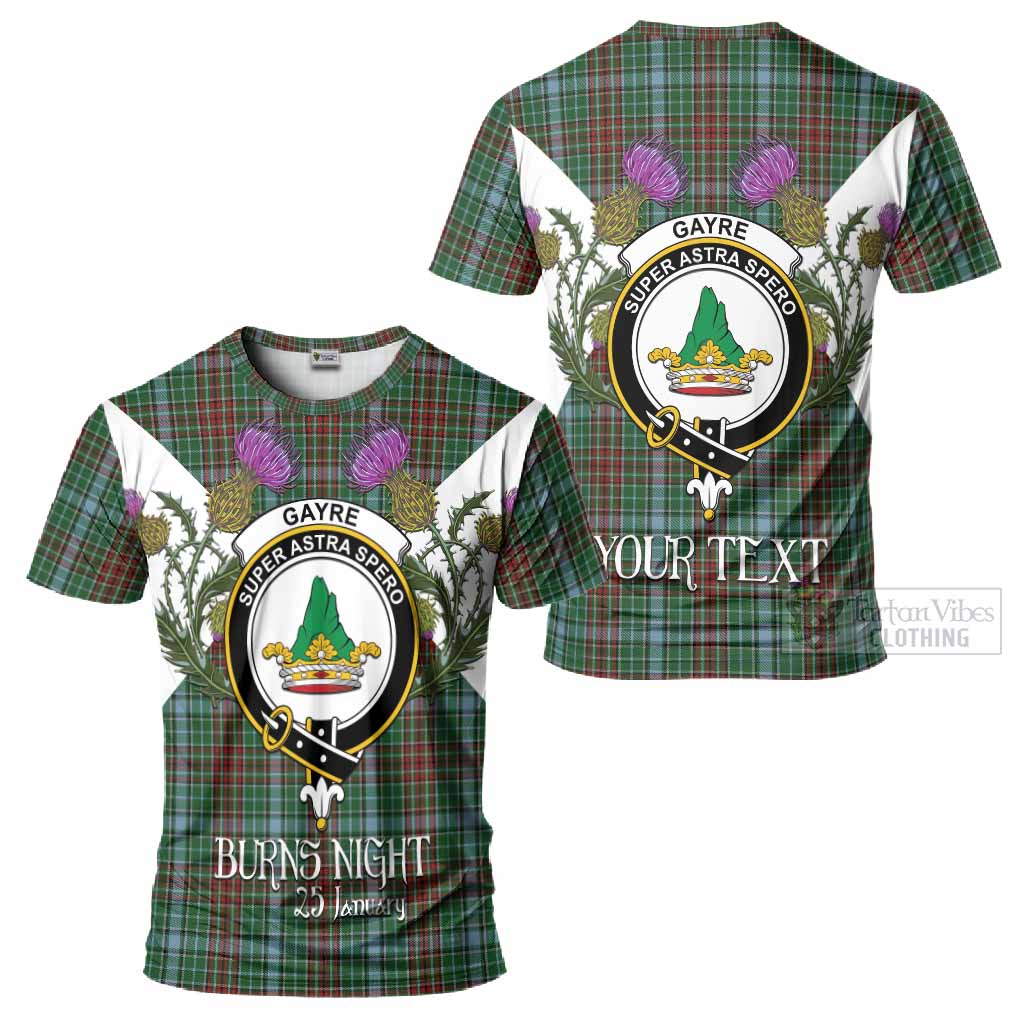 Gayre Tartan Family Crest T-Shirt Scottish Burns Night Thistle Floral