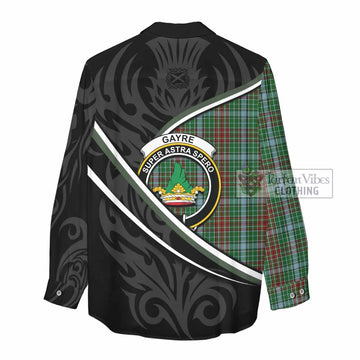 Gayre Tartan Family Crest Women Casual Shirt Celtic Scottish Thistle Floral