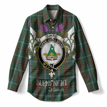 Gayre Tartan Family Crest Women Casual Shirt Scottish Burns Night Thistle Floral