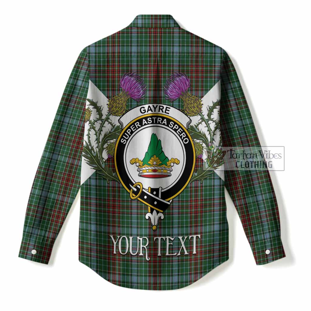 Gayre Tartan Family Crest Women Casual Shirt Scottish Burns Night Thistle Floral