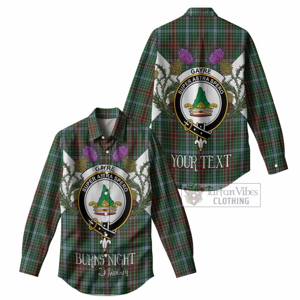 Gayre Tartan Family Crest Women Casual Shirt Scottish Burns Night Thistle Floral