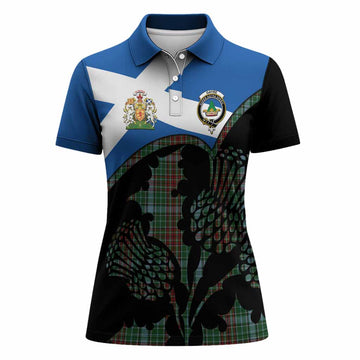 Gayre Tartan Family Crest Women Polo Shirt Scotland Thistle Floral Flag Style