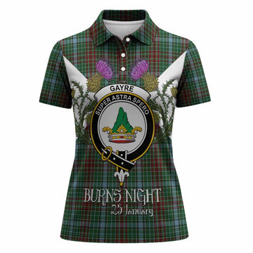 Gayre Tartan Family Crest Women Polo Shirt Scottish Burns Night Thistle Floral