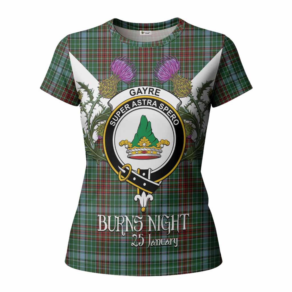 Gayre Tartan Family Crest Women T shirt Scottish Burns Night Thistle Floral