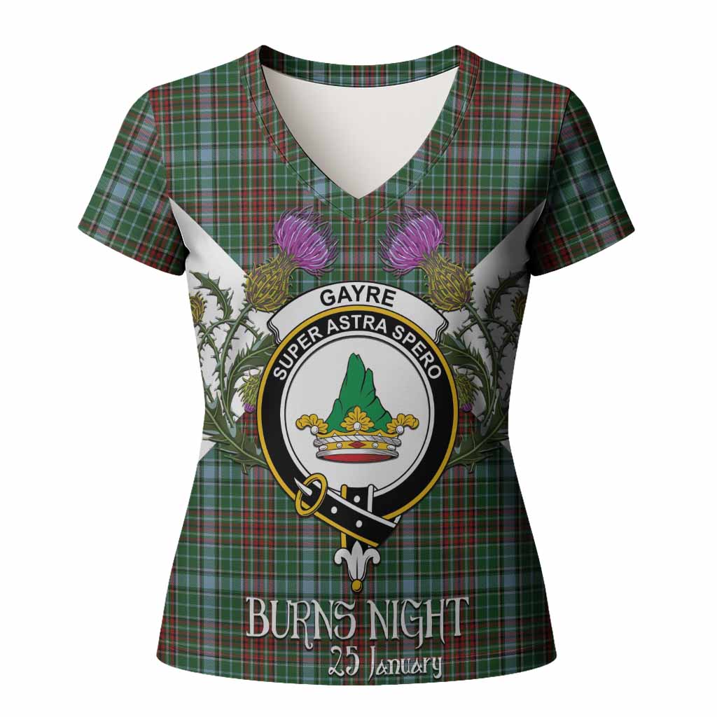 Gayre Tartan Family Crest Women T shirt Scottish Burns Night Thistle Floral