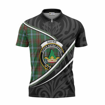 Gayre Tartan Family Crest Zipper Polo Shirt Celtic Scottish Thistle Floral