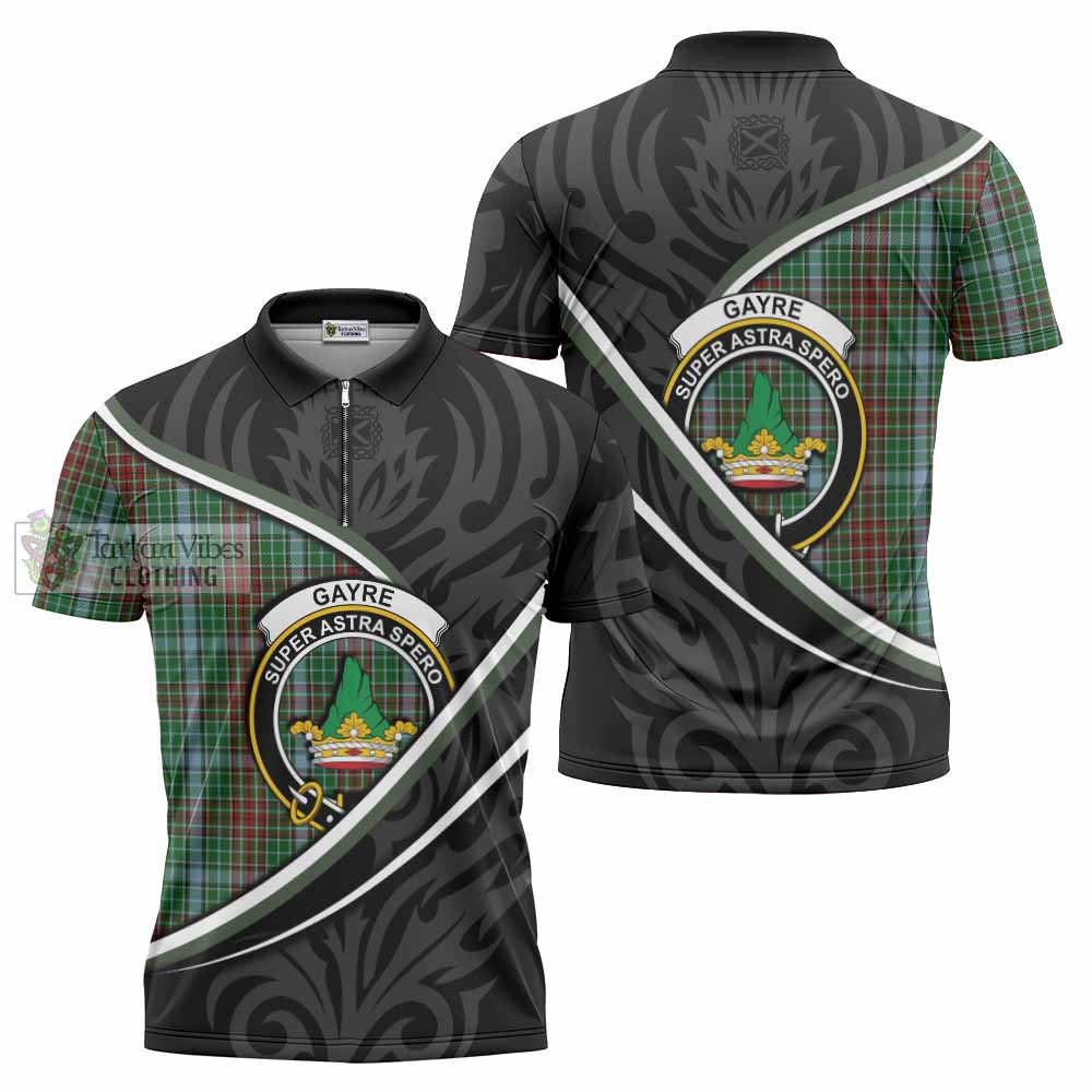Gayre Tartan Family Crest Zipper Polo Shirt Celtic Scottish Thistle Floral - Tartan Vibes Clothing