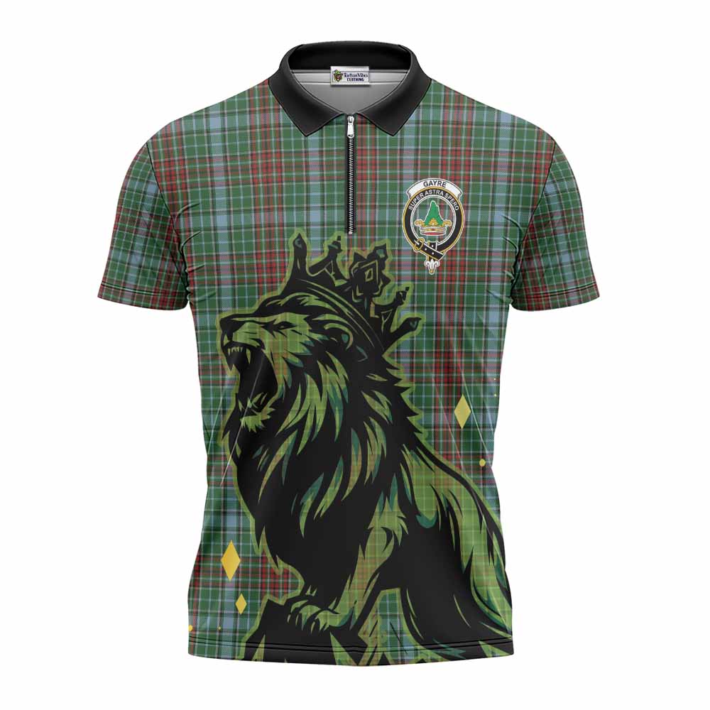 Gayre Tartan Family Crest Zipper Polo Shirt Crowned Lion Roaring