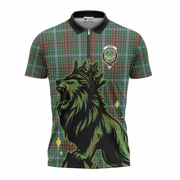 Gayre Tartan Family Crest Zipper Polo Shirt Crowned Lion Roaring