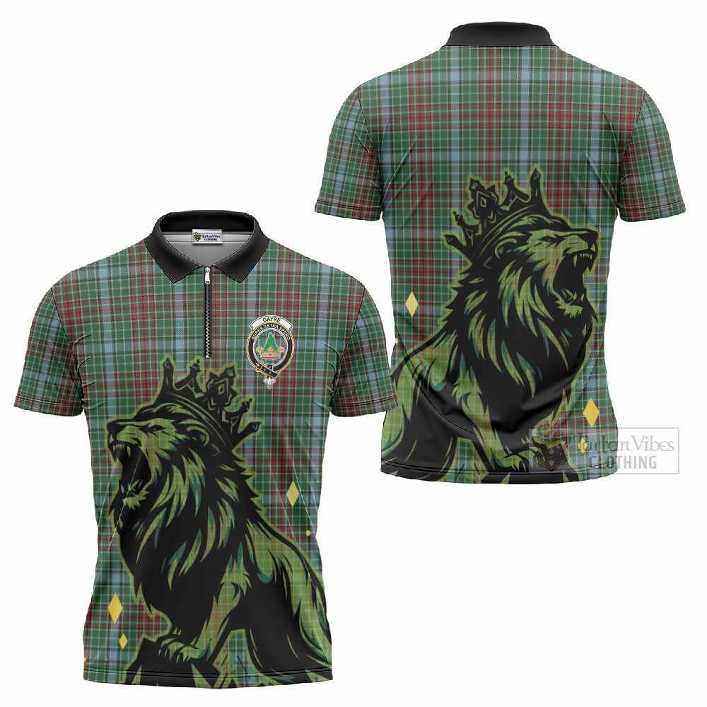 Gayre Tartan Family Crest Zipper Polo Shirt Crowned Lion Roaring