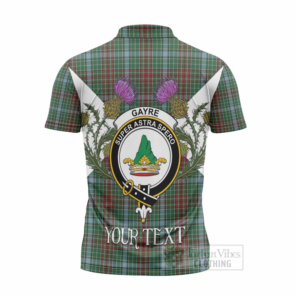 Gayre Tartan Family Crest Zipper Polo Shirt Scottish Burns Night Thistle Floral