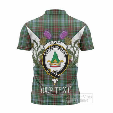 Gayre Tartan Family Crest Zipper Polo Shirt Scottish Burns Night Thistle Floral