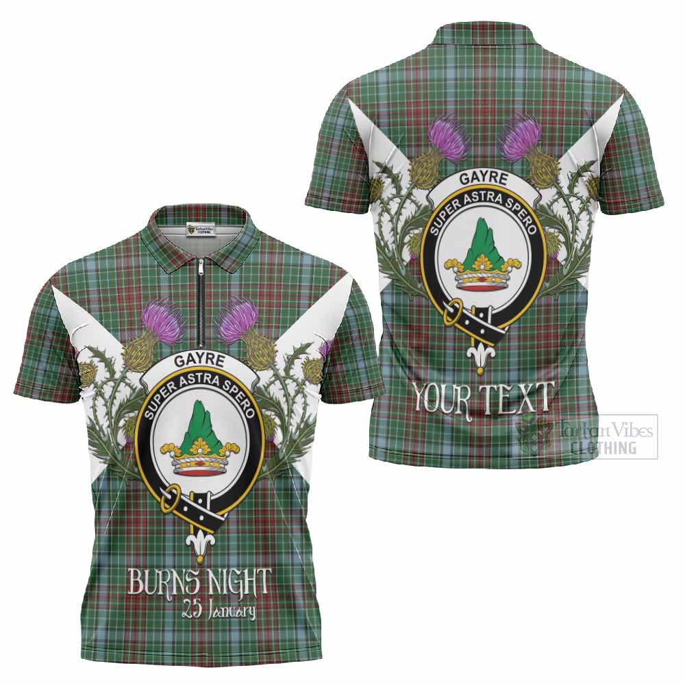 Gayre Tartan Family Crest Zipper Polo Shirt Scottish Burns Night Thistle Floral