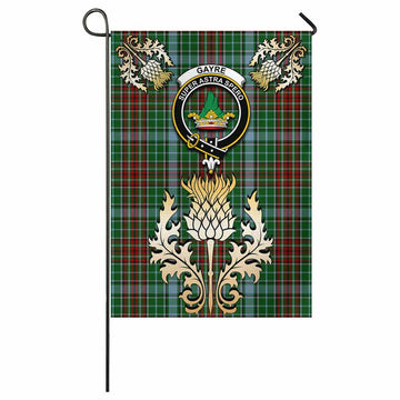 Gayre Tartan Garden Flag with Golden Regal Scottish Thistle Emblem