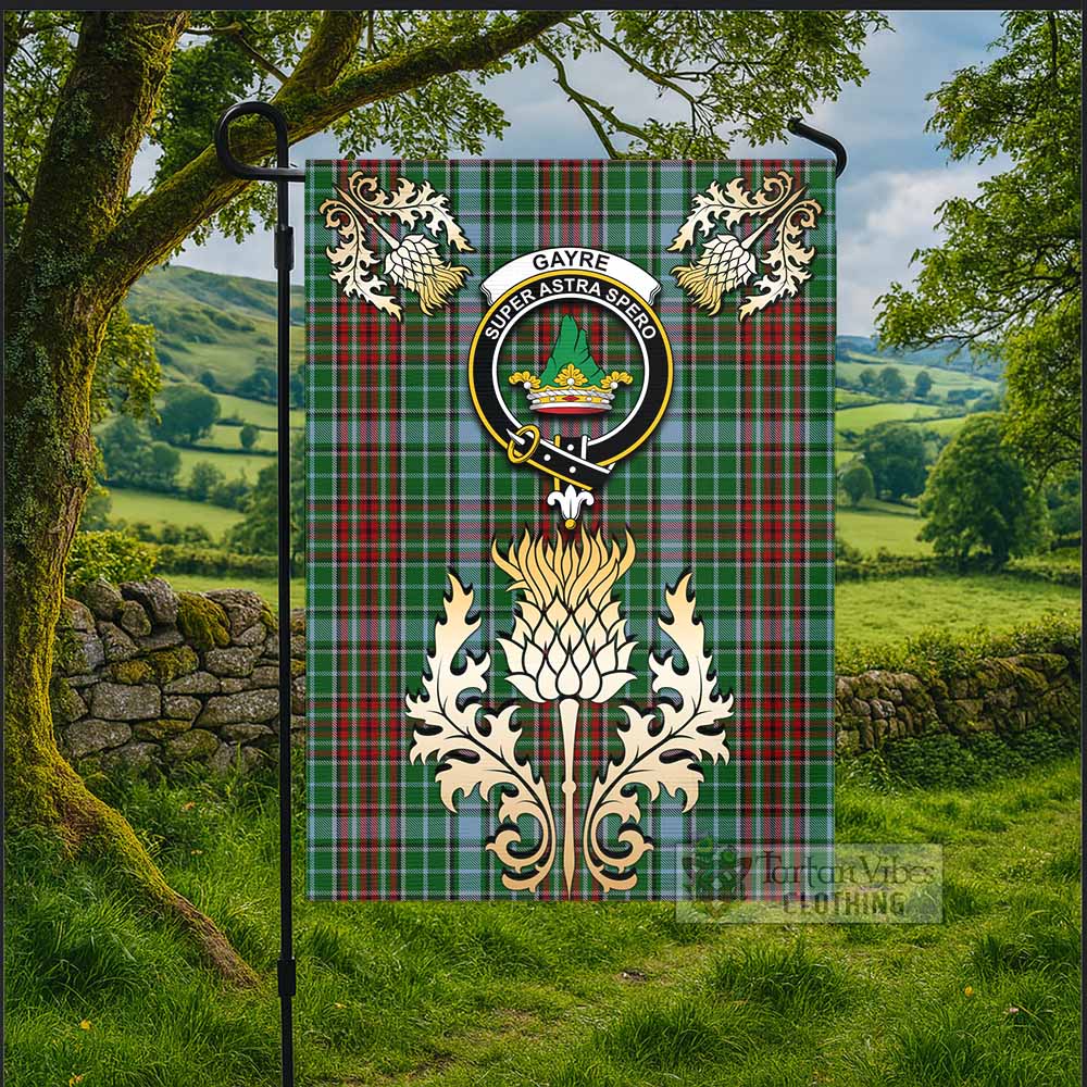 Gayre Tartan Garden Flag with Golden Regal Scottish Thistle Emblem - Tartan Vibes Clothing