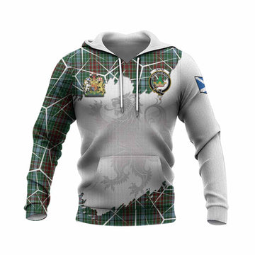 Gayre Tartan Knitted Hoodie with Family Crest and Lion Rampant Grunge Style