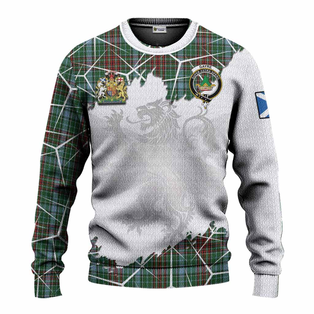 Gayre Tartan Knitted Sweater with Family Crest and Lion Rampant Grunge Style