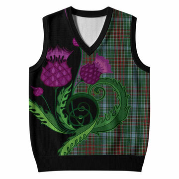 Gayre Tartan Knitted V-Neck Vest Traditional Scottish Thistle