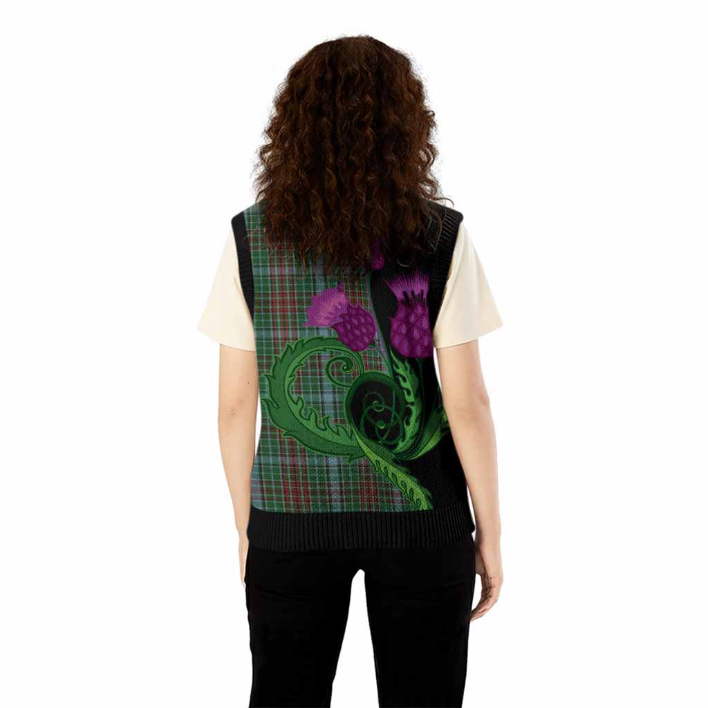 Gayre Tartan Knitted V-Neck Vest Traditional Scottish Thistle