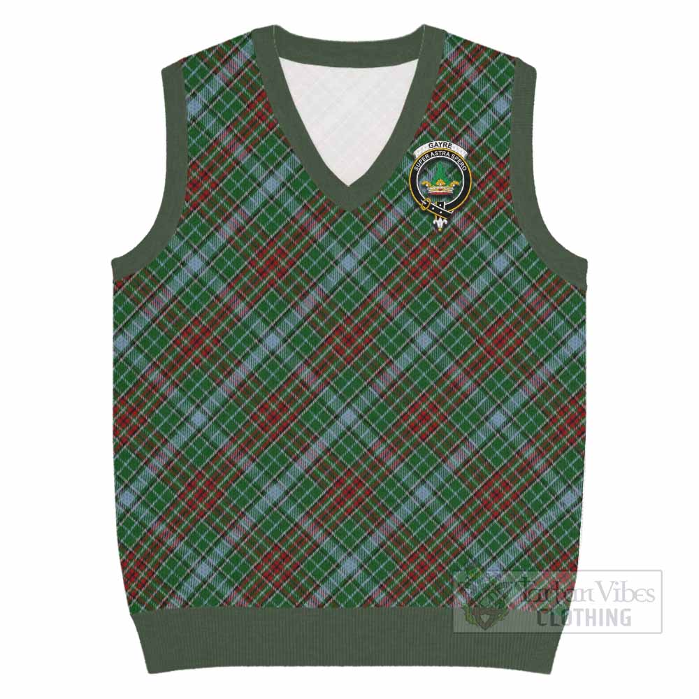 Gayre Tartan Knitted V-Neck Vest with Family Crest Cross Style