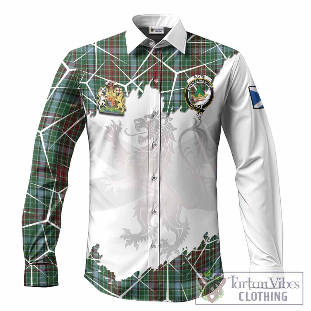 Gayre Tartan Long Sleeve Button Shirts with Family Crest and Lion Rampant Grunge Style