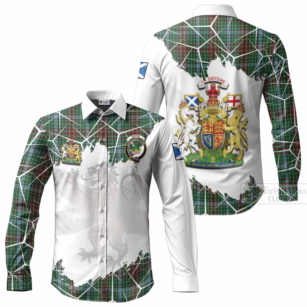 Gayre Tartan Long Sleeve Button Shirts with Family Crest and Lion Rampant Grunge Style