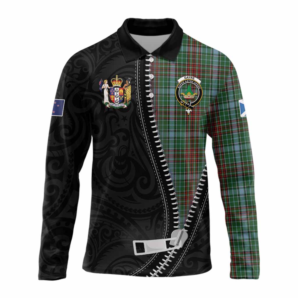Gayre Tartan Long Sleeve Polo Shirt New Zealand Pattern Unique Zipper Stylized